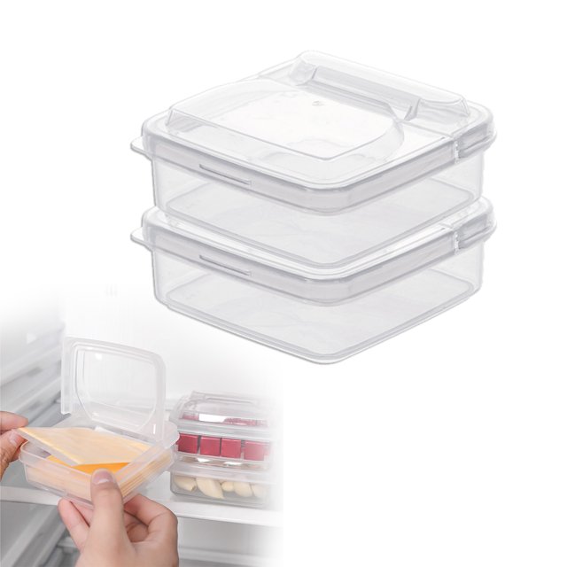 JWshufel 2 Pack Airtight Cheese Storage Containers With Lids For Fridge Long Lasting Food Grade Preservation For Cheese And Spices Stackable Anti-Slip Design For Easy Access
