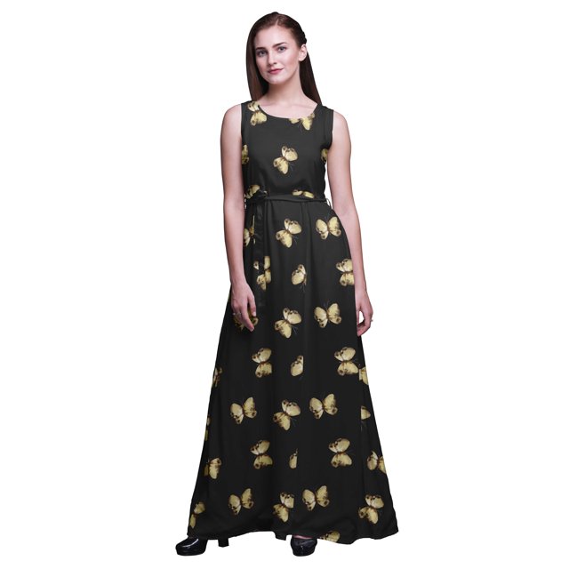 Bimba Robe Longue Sans Manches pour Femmes à Imprimé Papillons Style Chic Maxi-Robe-Xxx-Grand
