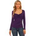 thumbnail image 2 of Unique Bargains Femmes Cou Froncé Manches Longues Slim Côte Tricot Top, 2 of 6