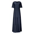 thumbnail image 4 of HXWCHs Robe de Travail Décontractée pour Femme, Fluide, Col en V, Taille à Nouer, Robe d'Été Décontractée, Confortable, Plage, Évasée, Maxi pour la Saison du Printemps, Bleu Marine, M, 4 of 7