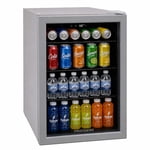 Frigidaire 88 Can/25 Bottle Beverage Refrigerator, 2.6 Cu. ft. Glass Door Mini Fridge, Grey
