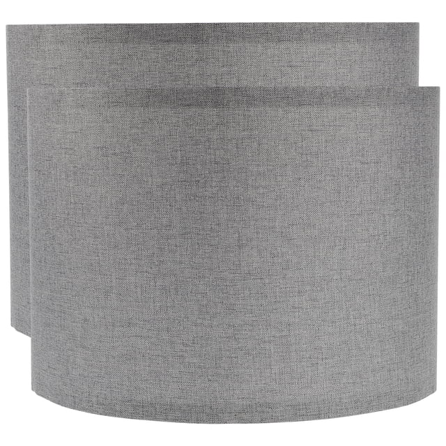 SHISUYAN 2pcs Table Lamp Shade Linen Fabric Lamp Shades in grey, featuring a cylindrical design with a diameter of 26 cm (10.23 in) and a height of 19 cm (7.47 in). Made of durable fabric, these shades are simple to install and suitable for various indoor settings such as bedrooms, living rooms, and offices. Designed to replace old or damaged lamp shades, they provide a warm, non-dazzling light while adding a decorative touch.