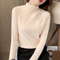 thumbnail image 2 of Baberdicy T-Shirts pour Femmes Femmes Ajusté Décontracté Uni Manches Longues Col Roulé Simulé Blouse Hauts Coupe Ajustée Extensible Couche T-Shirts Hauts pour Femmes Beige, 2 of 8