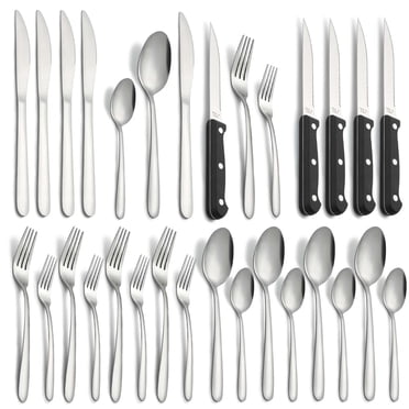 Bestdin Ensemble de 24 Pcs de Couverts, Ensembles de Coutellerie avec Couteaux à Steak pour 4, Ensemble d'Ustensiles en Acier Inoxydable de Qualité Supérieure à Fini Miroir, Ensemble Durable de Vaisselle de Table pour la Cuisine à la Maison, Va au Lave-Vaisselle