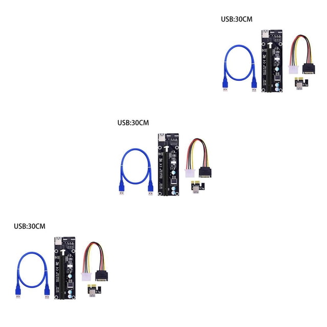 Ruiboury VER003 PCI-E Riser Card 30CM 60CM USB 3.0 Cable PCI 1X to 16X Extender PCI-E Adapter for GPU Miner Mining Black 30CM 3Set