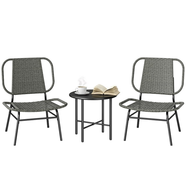 Outsunny 3 Piece Wicker Patio Furniture Bistro Set with Steel Table, Grey