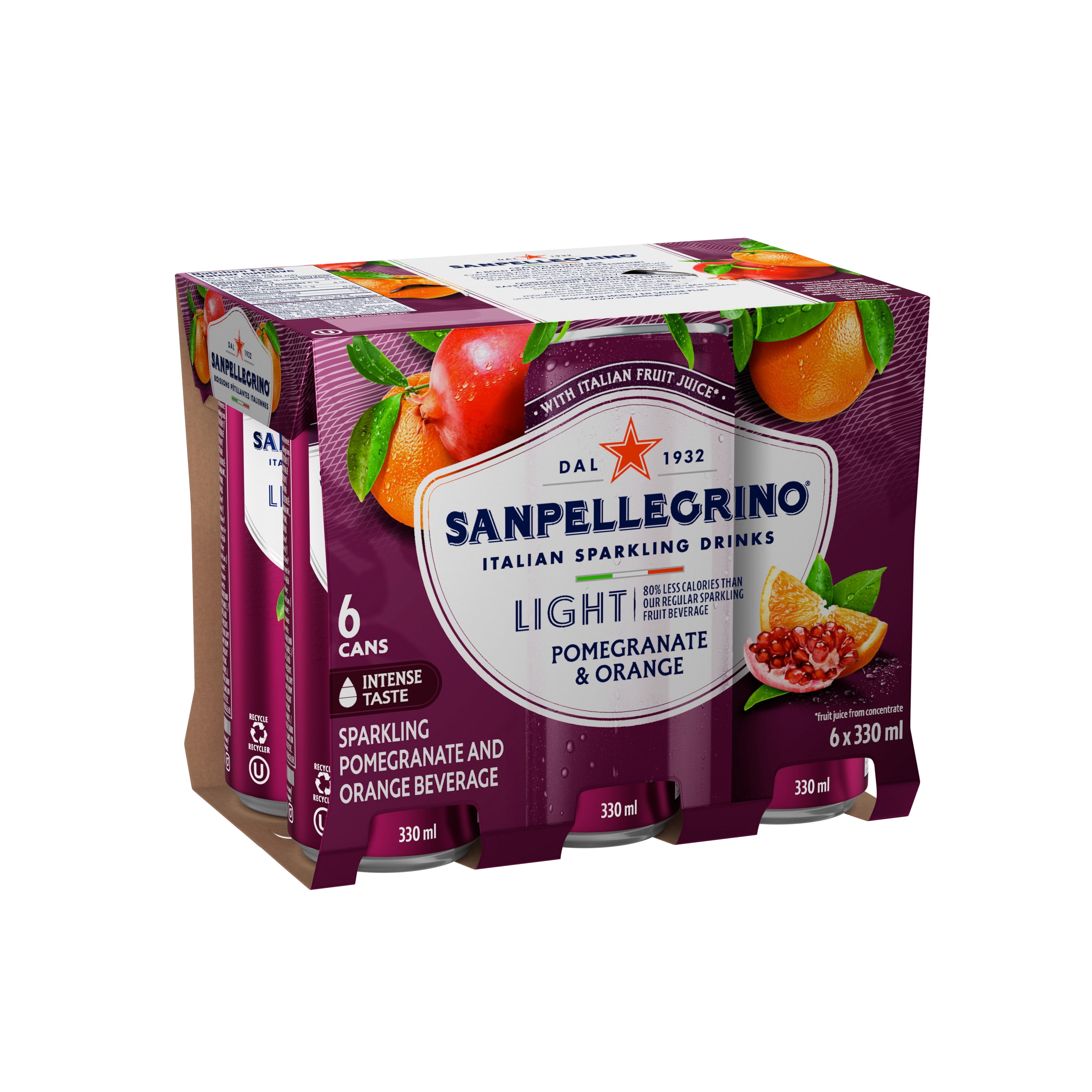 San Pellegrino Léger Grenade & Orange, Boisson Pétillante aux Fruits, 25 Calories, Faite avec du Vrai Jus de Fruits (Fait à Partir de Concentré), au Goût Intense et Savoureux, Élaborée en Italie