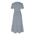 thumbnail image 3 of Penkiiy Robe d'Été Décontractée pour Femme à Manches Courtes, Col Ras du Cou, Robe Longue Fluide à Étages pour la Plage avec Poches, P Argent, 3 of 5