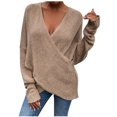 thumbnail image 2 of Mode Femmes Couleur Unie Manches Longues Pull Col en V Chemise Pull Tops, 2 of 9