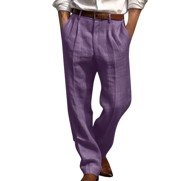 hoksml Men's Pleated Front Chino Pants Straight Leg Flat Front Casual Trousers Lightweight Breathable for Business Casual Office Wear