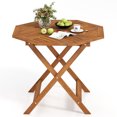 thumbnail image 1 of Gymax 35.5'' Solid Wood Patio Dining Table w/1.97'' Umbrella Hole Slatted Tabletop, 1 of 10