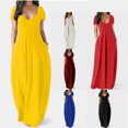 thumbnail image 2 of Meterk Women's Plus Size Solid Color Deep V Short-Sleeved Long Skirt, Light Green, 3XL, 2 of 5