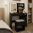 thumbnail image 4 of Costway Vanity Desk Set with Mirror & Lights Power Outlet Cushioned Stool Drawer & Shelves Black, 4 of 10