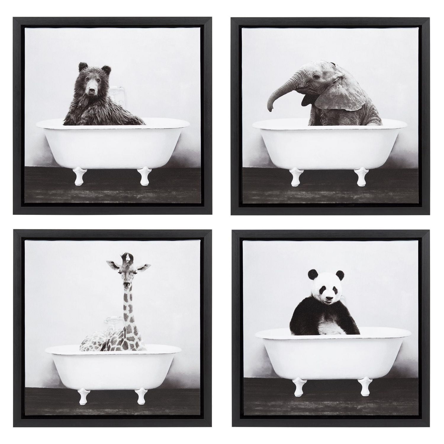 Reproduction d'œuvre d’art sur une toile encadrée panda dans une baignoire de 35,6 x 35,6 cm par Amy Peterson, DesignOvation