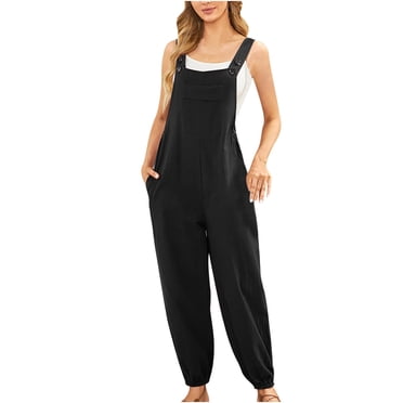 RKSTN Combinaisons pour Femmes Mode Sans Manches Coton Lin Salopettes Unies Amples Tulipe Capri Combinaisons avec Poches