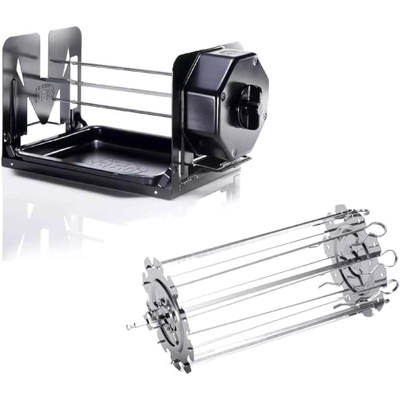 ROTO-Q 360 Cordless Rotisserie Kit w/Skewer Set for Grills, Ovens, Smokers - Non-Electric Spit Roaster - Gas or Charcoal BBQ - Kamado Joe Green Egg Kettle - Indoor Outdoor Cooking - Black