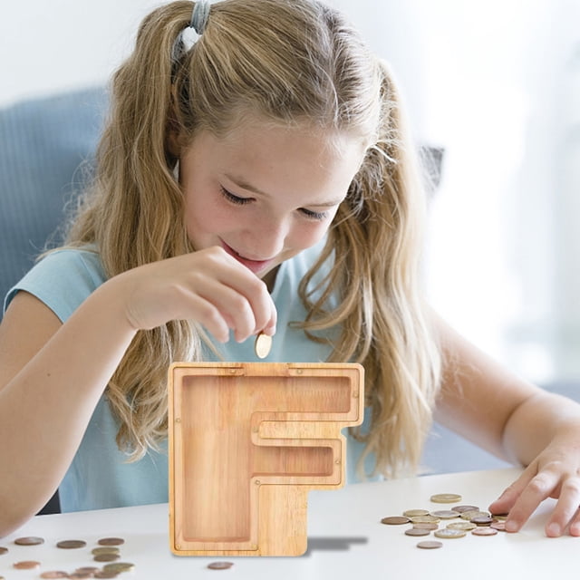 Danhjin Personalized Wooden Name Money Box Wooden Deposit Box Twenty Six English Letters Room Decor