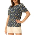 thumbnail image 4 of INSPIRE CHIC Hauts Froncés pour Femmes Col Rond Manches Courtes Dos Goutte d'Eau Blouse Florale L Bleu Foncé, 4 of 6