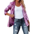thumbnail image 3 of Fortune Women Shiny Sequins Blazer Jacket Open Front Sparkly Glitter Disco Coat, 3 of 9