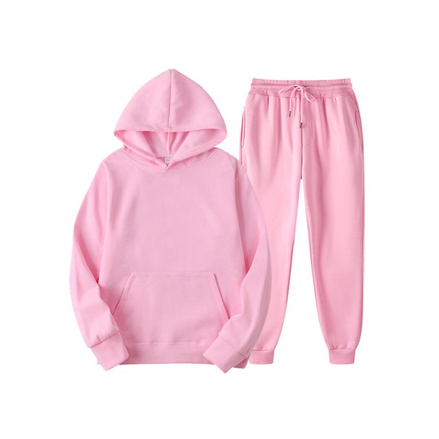 Innerwin Hoodies And Sweatpant Set Solid Color Mens Tracksuit Winter Hooded Warm 2 Piece Hoodie Pink XS