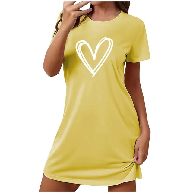 Rbaofujie Short de Pyjama pour Femmes Nuisette Courte Surdimensionnée pour Femmes Imprimée à Col Rond et Manches Courtes Robe de Nuit Tenue de Détente