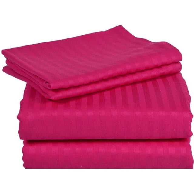 600 Thread Count 100% Egyptian Cotton 4-Piece Bed Sheet Set (1 Flat, 1 Fitted Sheet, 2 Pillow Covers) 24 Inches Deep Pocket Size Stripe Pattern