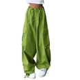 thumbnail image 1 of Timegard Women's Elastic High Waisted Drawstring Cinch Bottom Cargo Pants with Pockets, Large, 1 of 6