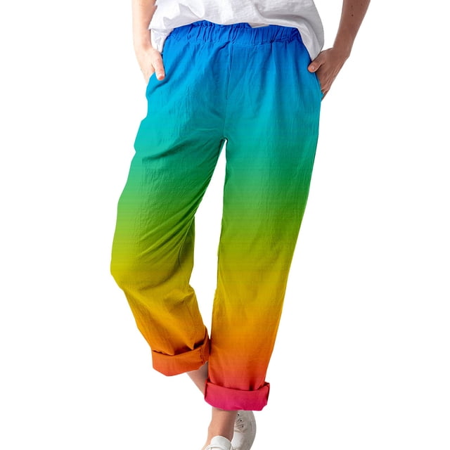 B91xZ Womens Pants Casual Linen Blend Drawstring Wide Leg Pant,Hot Pink M