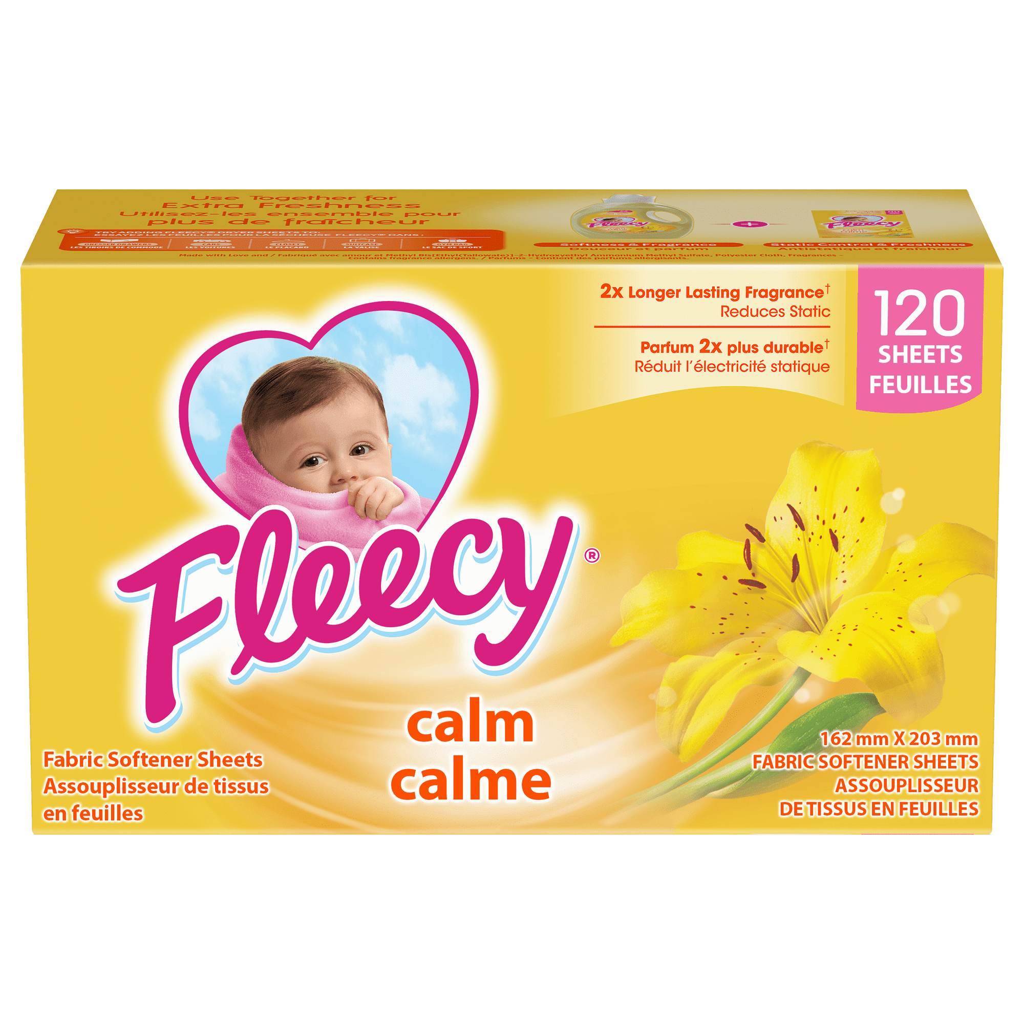 Fleecy Aroma Therapy Calm Dryer Sheets, Vanilla and Honey Lotus, 120 Sheets