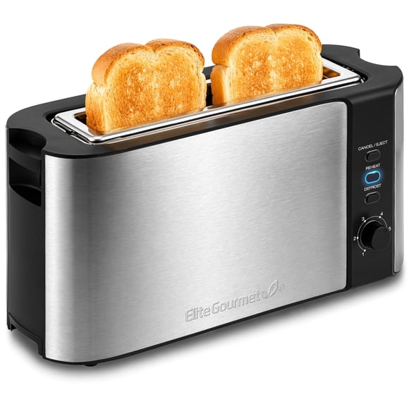 Elite Gourmet ECT3200 2-Slice, 1 Long Slot, Slim Toaster, Reheat, 6 Toast Settings, Defrost, Cancel Functions, Built-in Warming Rack, Extra Wide Slots for Bagels Waffles, Stainles