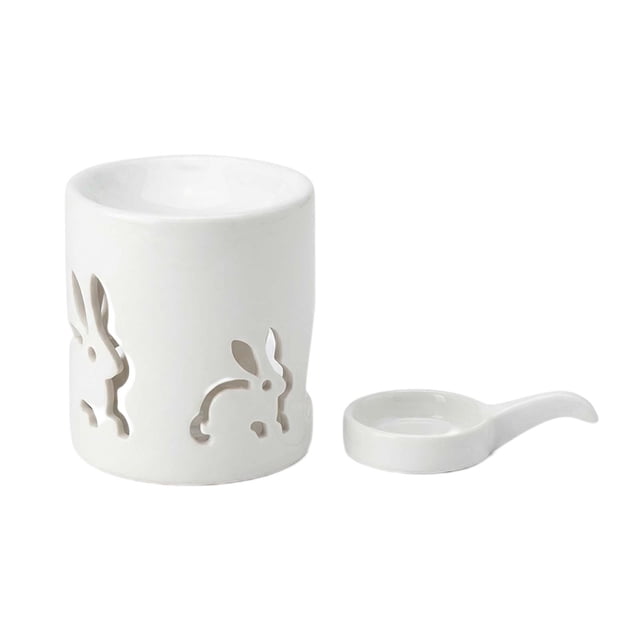 Fwttom Easter White Hollow Ceramic Incense Home Aromatherapy Bunny Candlestick Heating Oil Lamp