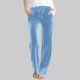 thumbnail image 2 of Plebaso Womens Velvet Pants Elastic Waist Drawstring Lounge Pants Straight Leg Trousers with Pockets, 2 of 5