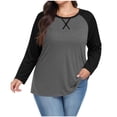 thumbnail image 2 of Yuyuzo T-Shirts pour Femmes Grande Taille à Blocs de Couleur à Manches Longues Col Ras du Cou Coupe Ample Confortable Tunique Unie T-Shirts, 2 of 7