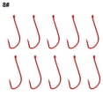 thumbnail image 1 of 10pcs Long Shank Barbed Fishing Hook Double Barb Red Cover Fishhooks Size 6#~14# 8#, 1 of 6