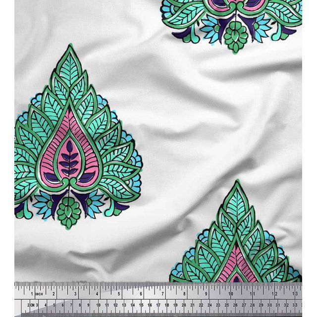 Soimoi Poly Georgette Fabric Leaves & Floral Block Fabric Prints by Yard 42 Inch Wide