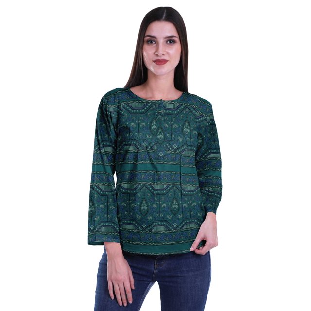 Moomaya Printed Button Placket Full Sleeve Top Round Neck WoMen's Casual Summer Tunic