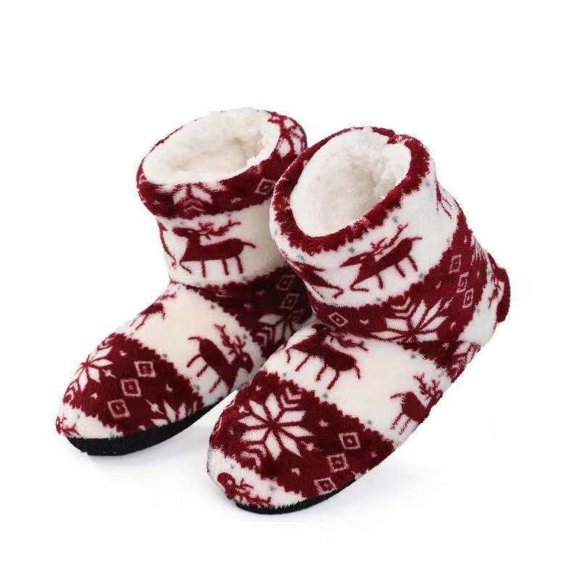 Christmas Slippers For Women  Coral Fleece Fur Boots  Warm Indoor Shoes