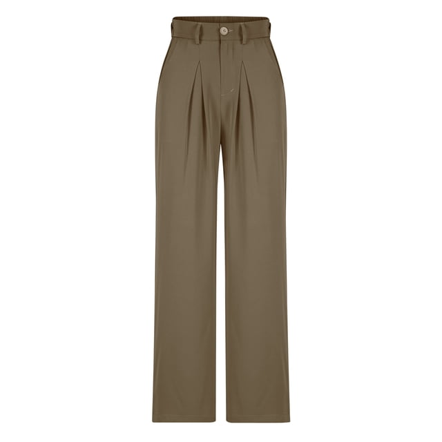 Timegard Womens Formal Pants Elastic High Waist Straight Leg Solid Color Office Work Lounge Pants Pockets
