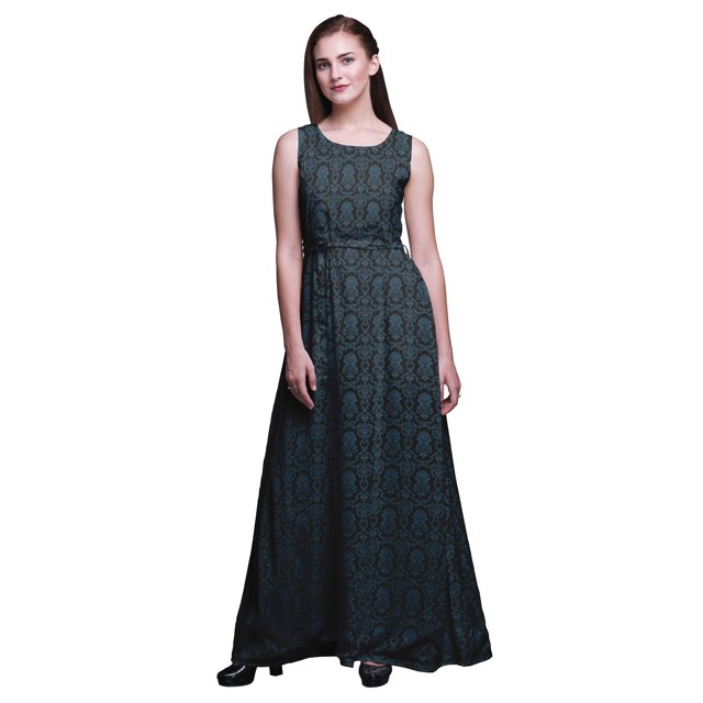 Bimba Robe de Soirée Sans Manches à Encolure Ronde Imprimée pour Femmes - Moyen