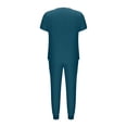 thumbnail image 4 of Yanlir Womens Button Down Solid Color Short Sleeve V Neck Blouse and Foot Binding Pants Set Fashion Two Piece Outfit(Navy,L), 4 of 6