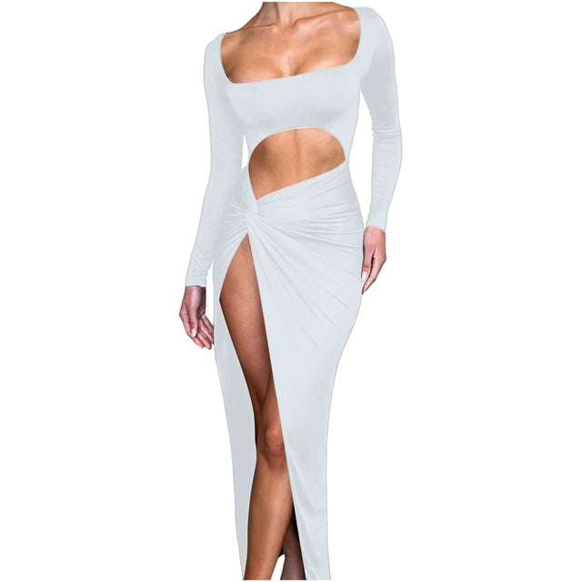 FcBaudy Robe à Manches Longues à Encolure Carrée, Robes de Printemps pour Femmes, Robes pour Femmes Mode Femmes Printemps Robe Décontractée Unie Robe à Manches Longues Robe Femme