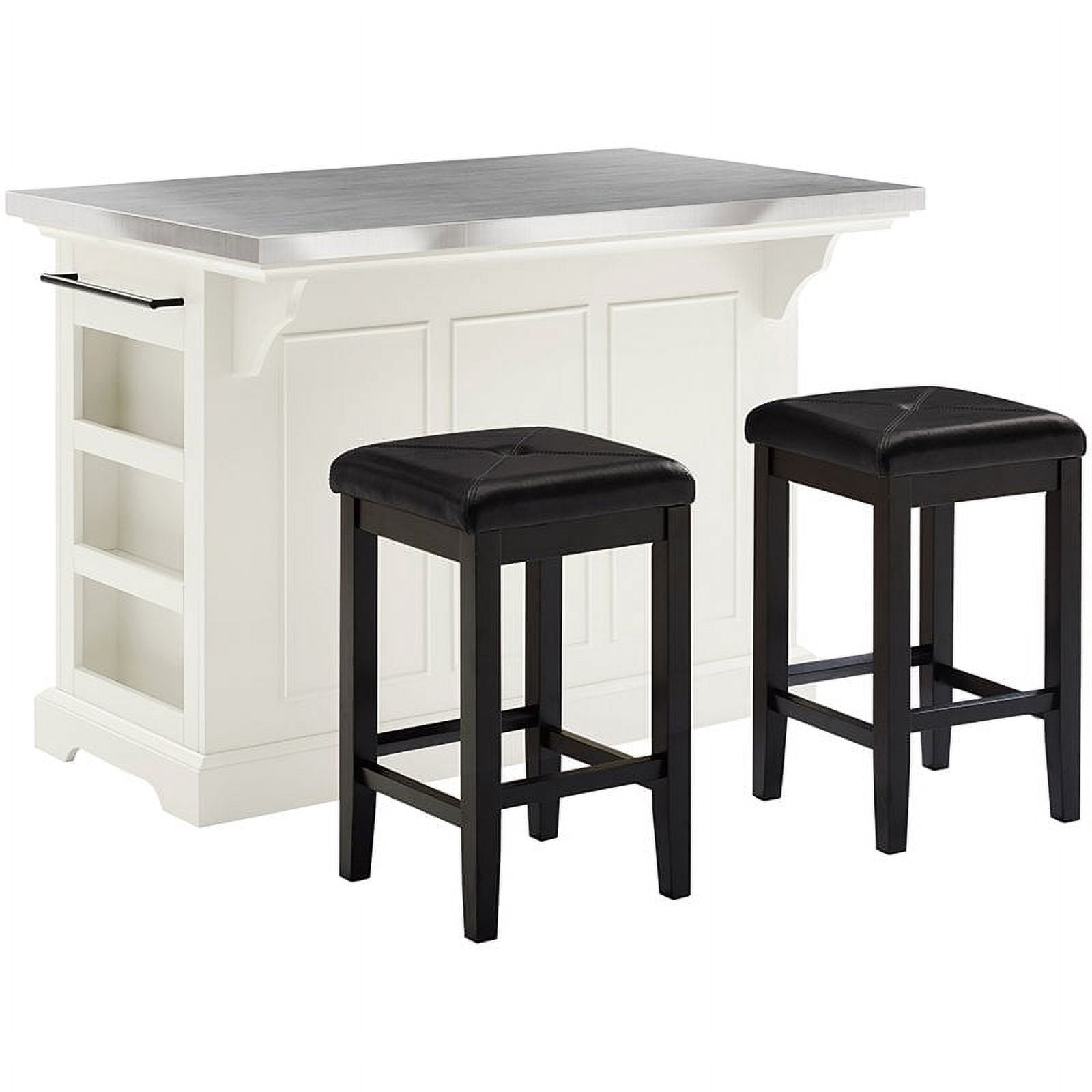 Crosley Julia Stainless Steel Top Kitchen Island with Square Stools in White