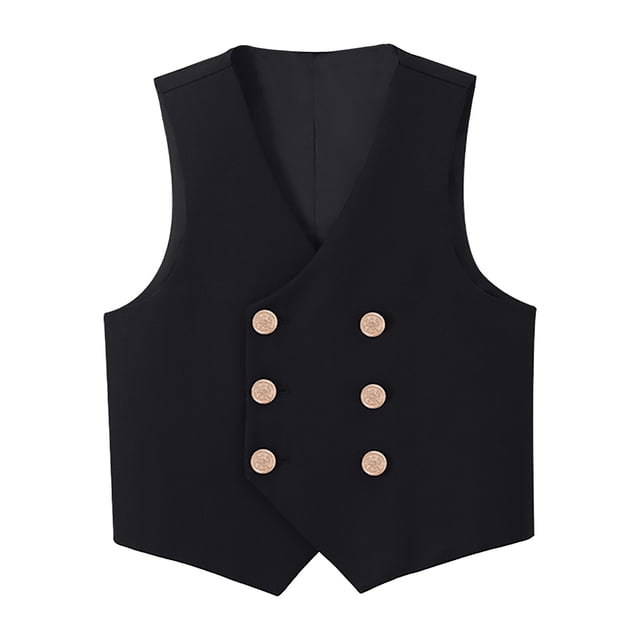 Boys Formal Suit Vest - 4-Button Double Breasted, Adjustable Strap - Polyester Blend - Wedding/Performance - 2-16 Years