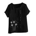 thumbnail image 4 of Jusqu'à 50 % de Rabais Horkkom Chemises en Lin pour Femmes Grande Taille à Imprimé Floral Col Ras du Cou Manches Courtes Chemises d'Été Fraîches Hauts Légers, 4 of 4