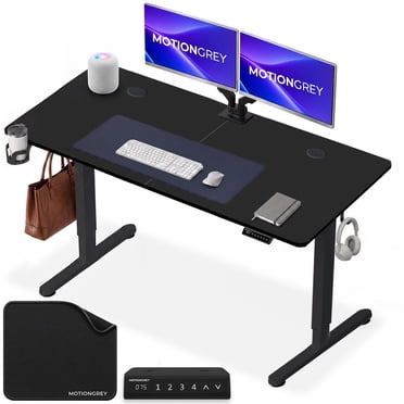 MotionGrey Bureau Assis-Debout à Hauteur Réglable avec Moteur Électrique pour Ordinateur pour la Maison et le Bureau - Cadre Noir (Plateau 55x24 Inclus)