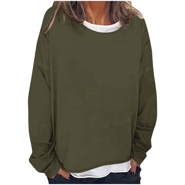 Timegard Hauts pour Femmes à Épaules Tombantes, Col Ras du Cou, Chandail Ample, Hauts d'Automne Décontractés à Manches Longues, Blouse Confortable
