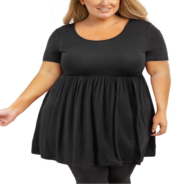 Tunique Grande Taille pour Femmes Manches Courtes Roses Vertes Hauts 3X Col Rond Vêtements Été Fluide Vêtements de Maternité Chemise
