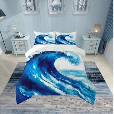 Erosebridal Ensemble de Couette Simple à Vagues Océaniques, Couette en Duvet à Thème Marin, Décoration Marine, Léger, 2 Pcs