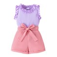 thumbnail image 1 of SUNSIOM Toddler Girl Summer Outfit Solid Color Ribbed Frills Sleeveless Tank Tops and Shorts with Belt 2Pcs Clothes Set, 1 of 6