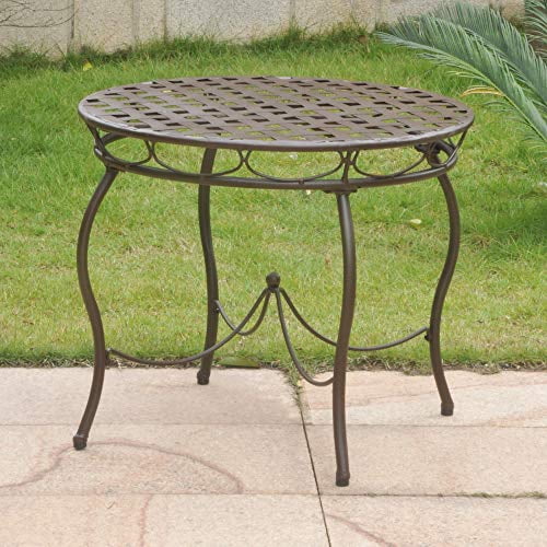 International Caravan 3554-TBL-RT-BN Table Bistro en Fer à Clous Décoratifs - Brun Rustique